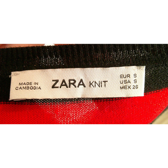 Zara Knit Small Women's Black & Red Striped Long Sleeve Lightweight Sweater - Picture 5 of 5